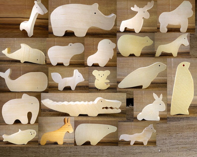 4 animaux bois au choix // Imaginaire enfant // Décor chambre enfant // Jouet écologique // éléphant baleine cheval // Montessori image 1