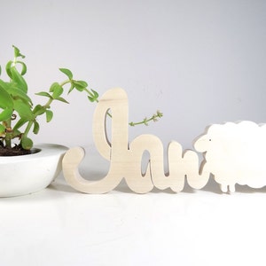 Nombre puerta de madera natural + animal // Regalo de nacimiento personalizado // Elefante - Ballena - Delfín // decoración de la habitación del niño