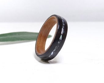 Engagement Band Walnut, Ebony, mother of pearl//  Wooden ring // mother of pearl ring // weeding band // Ring for women // Jewelry for women