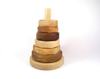 Jouet d'Eveil Empilable  en bois // Jeu de Construction pour enfant // Jouet éducatif pour bébé // Pyramide en bois