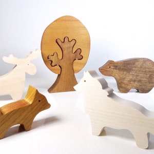 Animaux de la foret en bois // Jouet en bois écologique // Loup Ours Renard Elan // jouets Montessori // Jouet pour enfant image 1