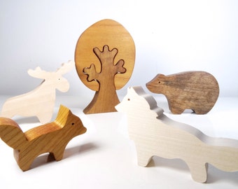 Wooden toys forest animals // baby gift // baby toys // eco friendly Toys for baby // Bear, Fox, Moose, wolf // Wood toys // Montessori toys