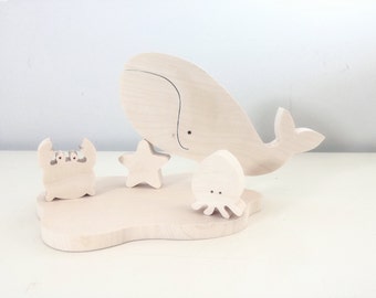 Wooden Toys sea animals  //  Natural Organic wooden Toys // waldorf toys // baby gift // Whale // Christmas Gift  // Handmade wooden toys