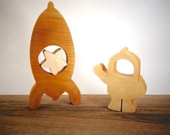 Wooden toys  Cosmonaut rocket made from natural wood  //  Natural Organic Toys  for childs  // Imagination kids