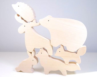 Wooden toys animals - gifts for kid - Bear, Rabbit, Hedgehog, Fox, Moose  - waldorf style