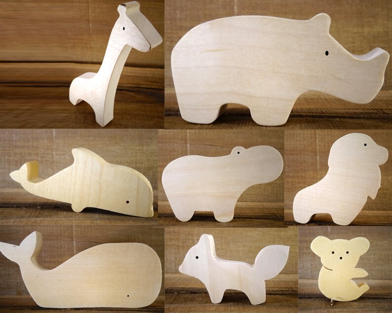 4 animaux bois au choix // Imaginaire enfant // Décor chambre enfant // Jouet écologique // éléphant baleine cheval // Montessori image 3