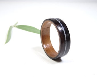 Wedding Ring Walnut, Ebony crush of mother of pearl Inlay Band / Wedding Wooden ring / Engagement ring / Ring for women // Jewelry for women