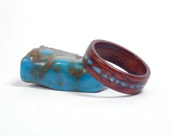 Women ring from wood Crushed Turquoise Inlay Band ,  Engagement ring, wooden wedding ring , turquoise ring , Turquoise stone