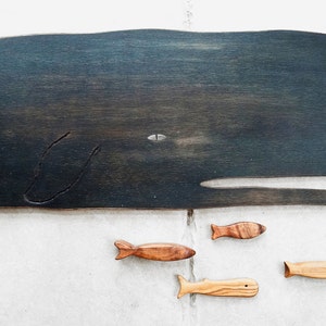 Houten walvis voor wanddecoratie (100 cm) - Vintage interieurdecoratie - Wanddecoratie aan zee
