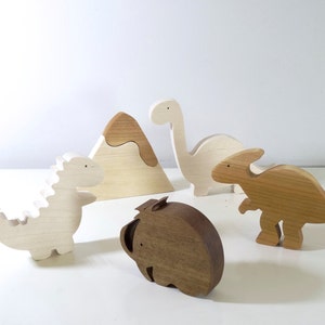 Wooden toys Dinosaurs and wooly mammoth Montessori Toys Natural Organic Toys Christmas Gift image 1