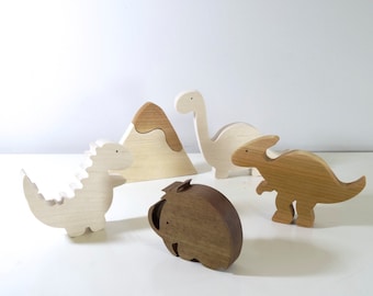 Wooden toys Dinosaurs and wooly mammoth - Montessori Toys -  Natural Organic Toys - Christmas Gift