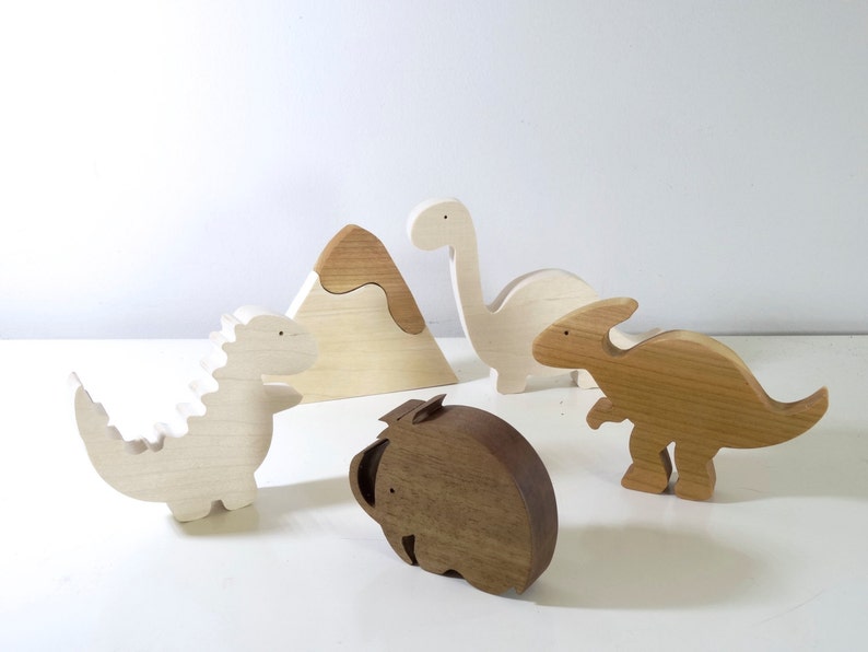 Wooden toys Dinosaurs and wooly mammoth Montessori Toys Natural Organic Toys Christmas Gift image 1