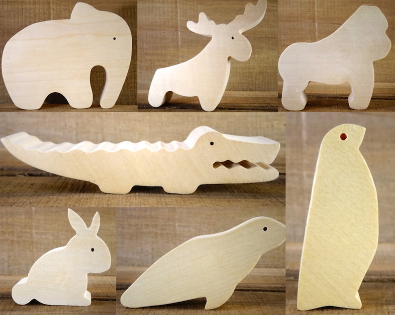 4 animaux bois au choix // Imaginaire enfant // Décor chambre enfant // Jouet écologique // éléphant baleine cheval // Montessori image 4