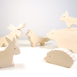 Jouet en bois : animaux de la foret // Jouet écologique // Lapin Loup Ours Hérisson Renard Elan // jouets waldorf image 3