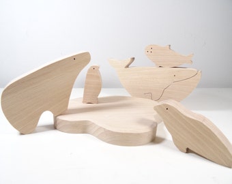 Jouet en bois animaux polaires  // Jouet pour enfant // Cadeaux de Noël // Baleine - pingouin - ours polaire - phoque