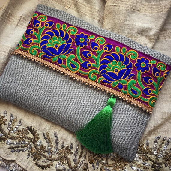 Bohemian Clutch boho bag sage green ethnic handbag clutch | Etsy