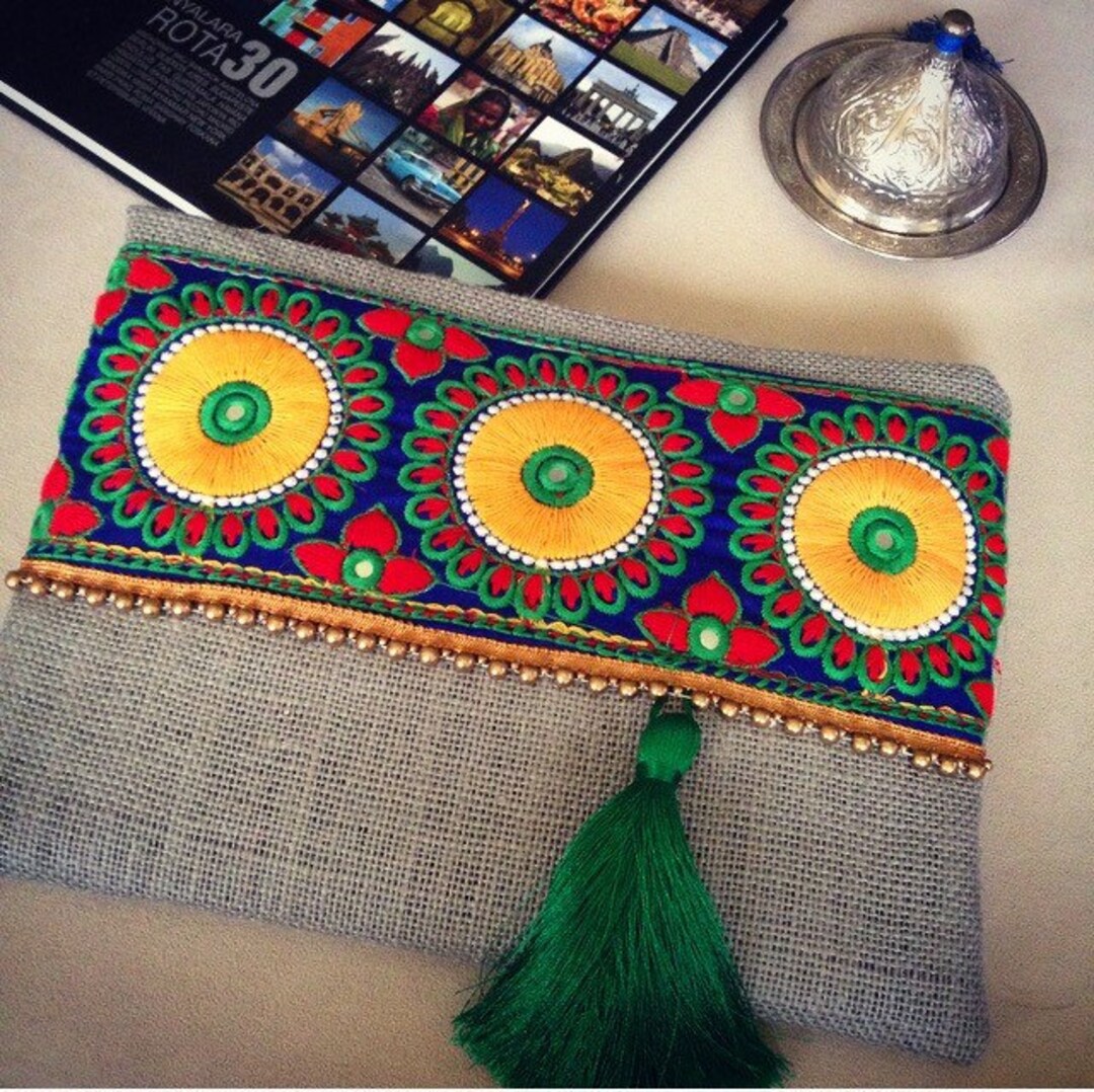 Bohemian Bags Embroidered Bag Clutch Purse Jute Clutch - Etsy