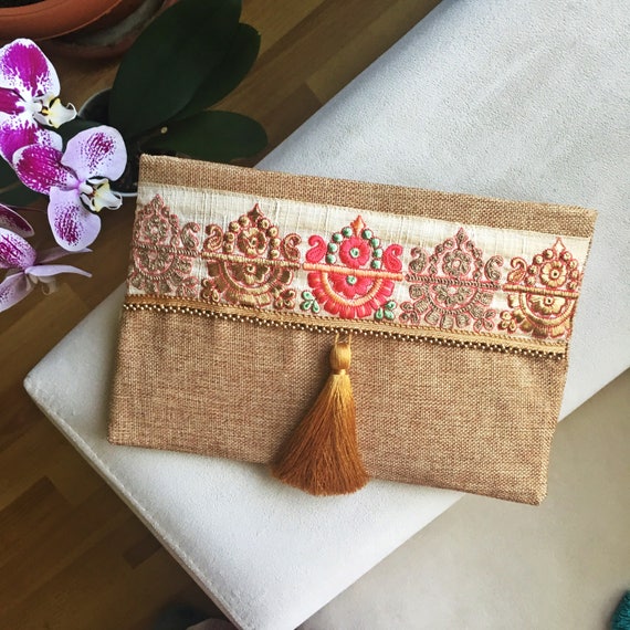 Gold embroidered clutch boho bag bohemian style clutch | Etsy