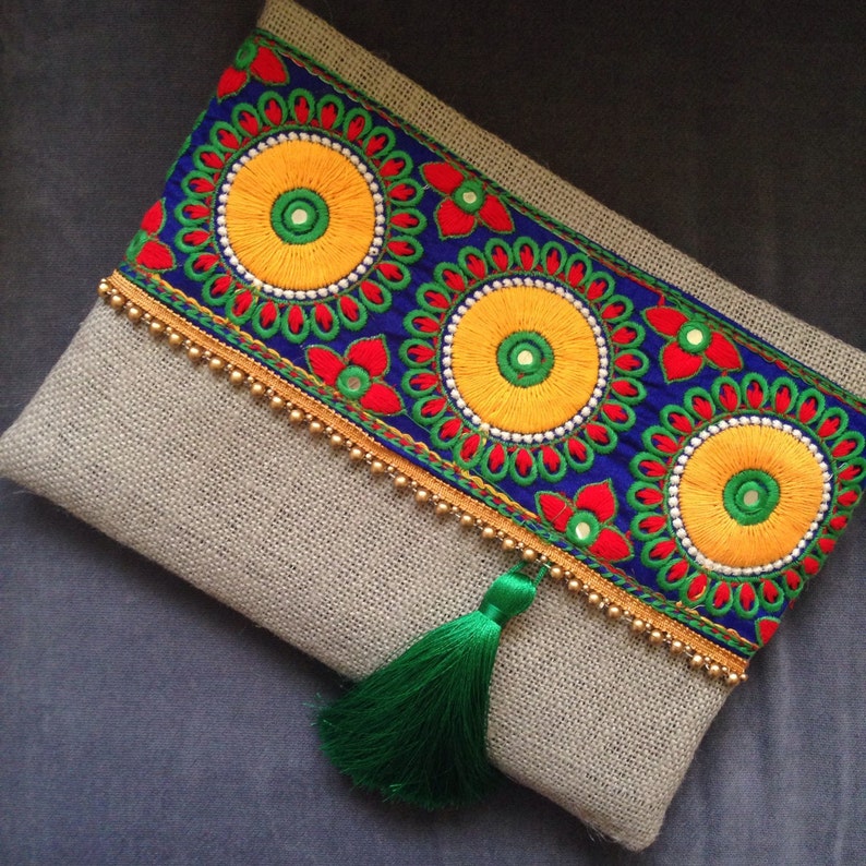 Bohemian Bags Embroidered Bag Clutch Purse Jute Clutch Etsy