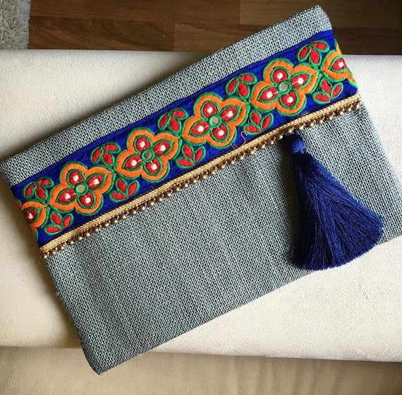 Embroidered handbag clutch bag fabric burlap clutch Etsy
