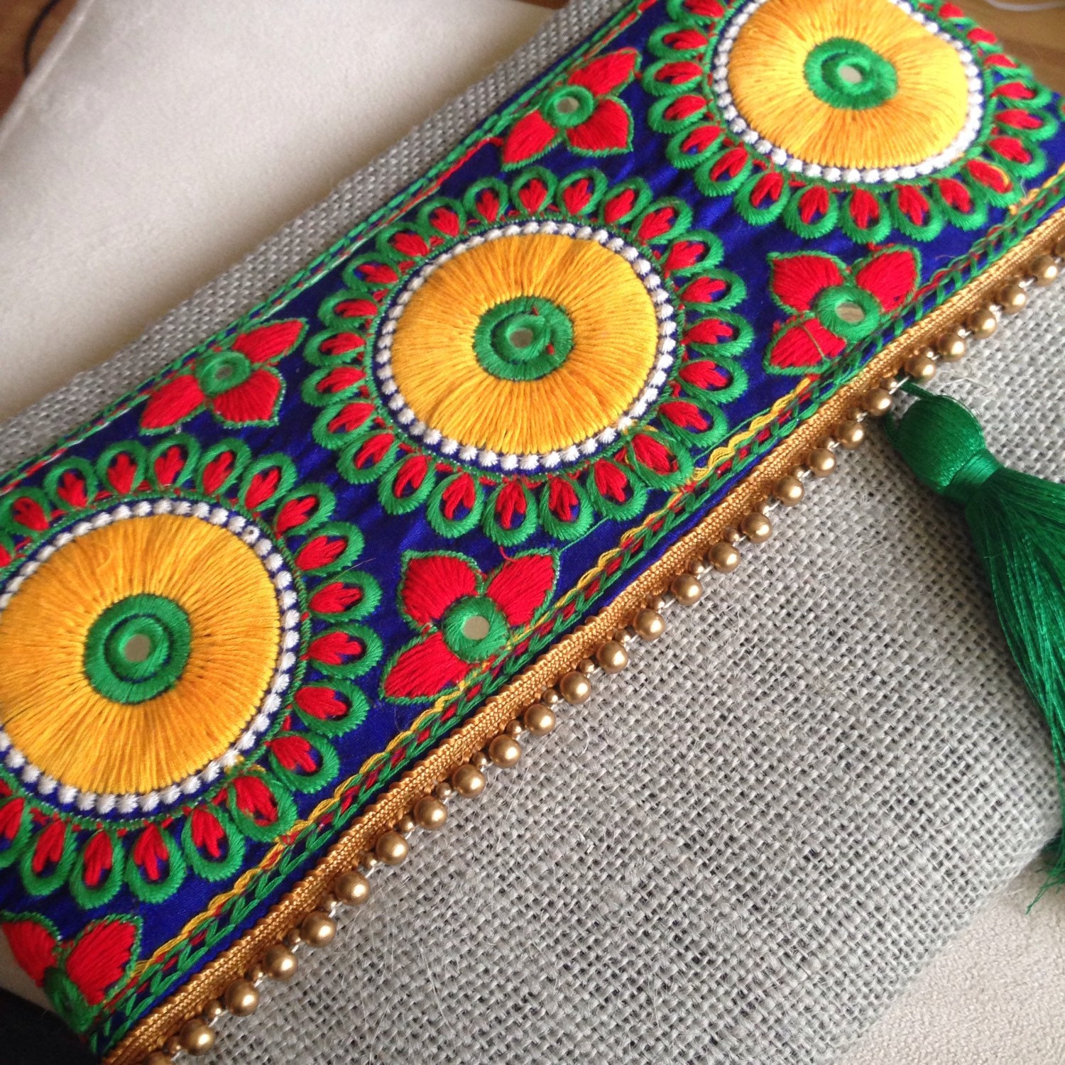 Chakori Hand Embroidered Clutch Jute Bag