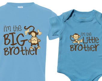 Big Brother Little Brother - Gift Set, Matching Monkey Shirts, Funny Matching Kids Outfit