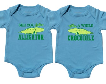 See You Later Alligator -  Baby Boy Twins Gift Set, Blue Bodysuits