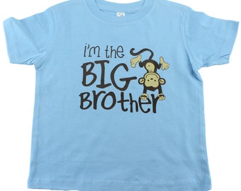 I'm The Big Brother - Cute Kids Clothing Monkey Blue Shirt