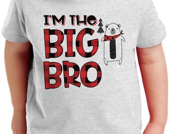 Custom New Lil Bro Red Plaid Pajama Polar Bear Matching Shirt. Personalized Little Brother Bear. Sibling t-shirts