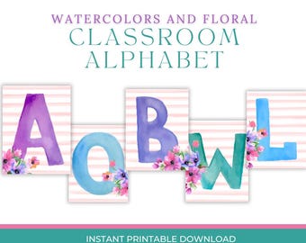 Watercolors and Floral - Classroom Alphabet