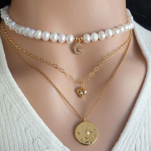 Freshwater Pearl Initial Necklace for Women, Personalized Gold Letter Necklace Charm, Initial Pendant Necklace, Custom Necklace Gift for Her