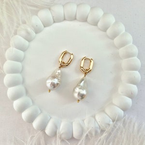 Large Baroque Pearl Earrings for Women, Gifts for Her, Real Pearl Earrings, Baroque Pearl Drop Earrings, Gold Pearl Earrings