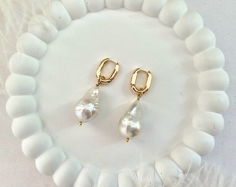 Large Baroque Pearl Earrings for Women, Gifts for Her, Real Pearl Earrings, Baroque Pearl Drop Earrings, Gold Pearl Earrings