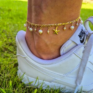 Gold Filled Anklet with Freshwater Pearls, Gold Ankle Bracelet, Dainty Gold Anklet with Gold Filled Charm, Handmade Anklet for Women, Gift