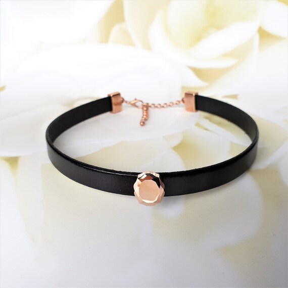 Leather Slave Collar With Rose Gold 