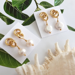 Baroque earrings, Baroque pearl jewelry, Baroque pearl drop earrings, Real pearl earrings, coin pearl earrings