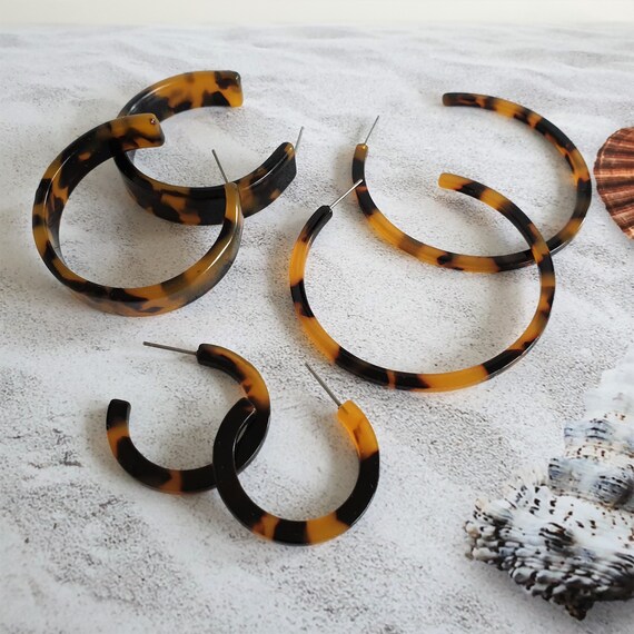 Tortoise Hoop Earrings Tortoise Hoops Acetate Earrings Etsy