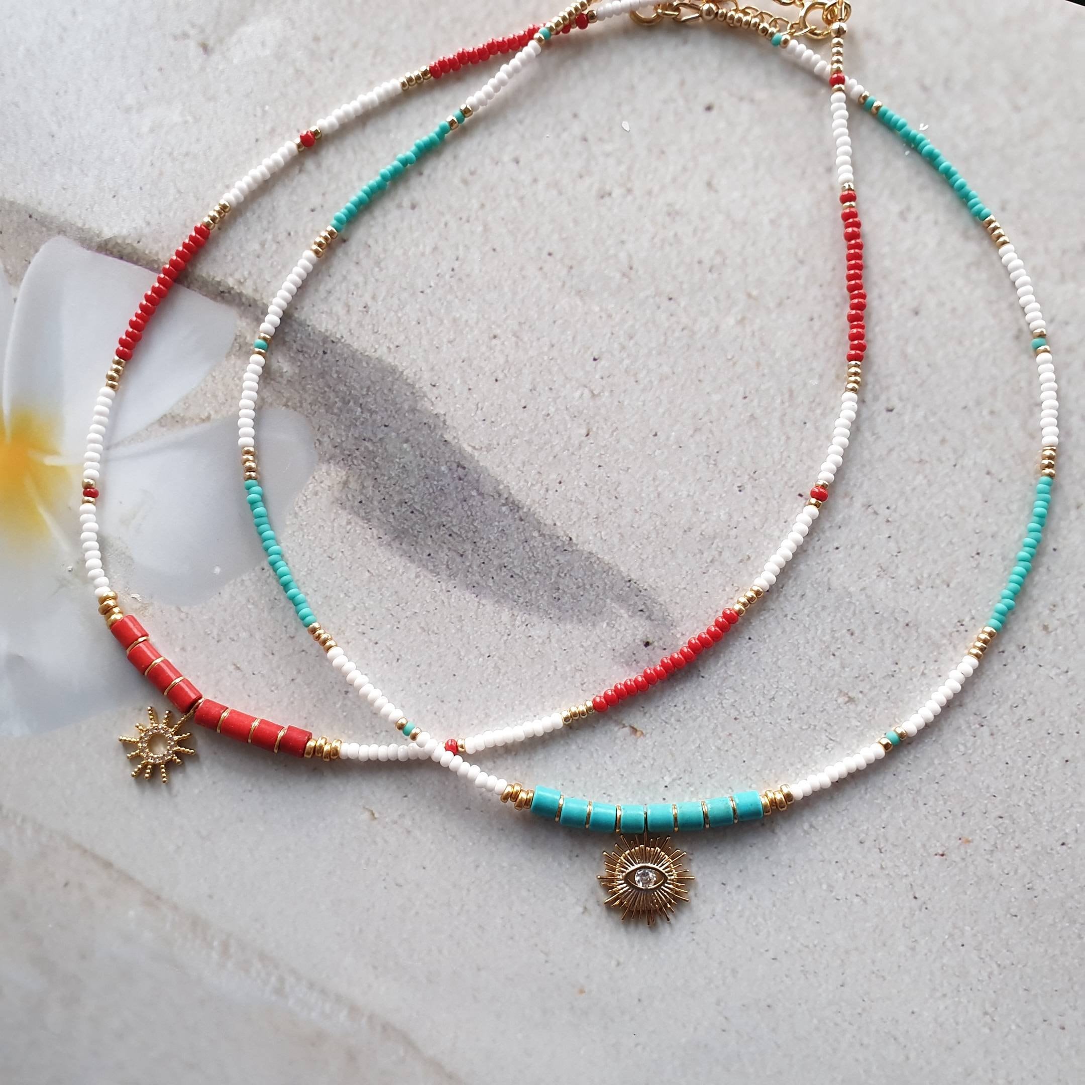 WOWORAMA Collana Donna Con Ciondolo Pesce Dorato E Perline Blu, Girocollo Boho Chic, Gioiello Ispirato Al Mare E Alla Spiaggia