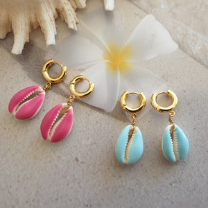 Pendientes cowrie shell, joyas de concha cowrie, pendientes shell