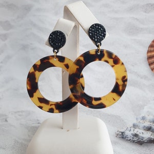 Tortoise shell earrings, acetate earrings, Geometric earrings black with crystals