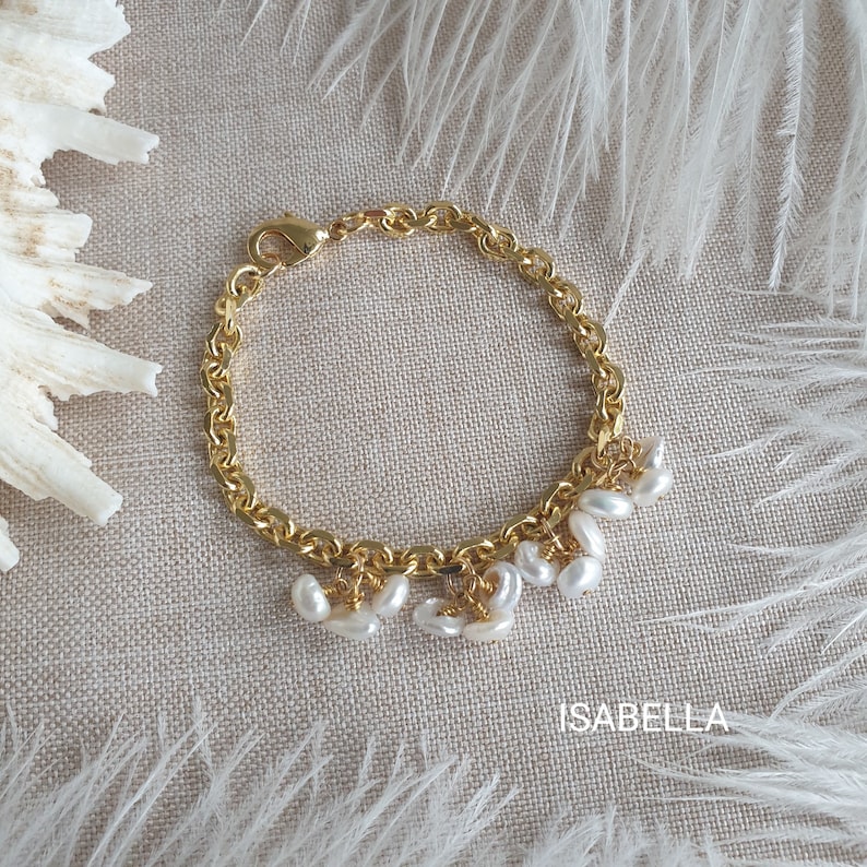 Gold Pearl Bracelet for Women with Freshwater Pearls, Natural Pearl Bracelet, Real Pearl Bracelet, Gifts for Her, Bridesmaid Gift ISABELLA