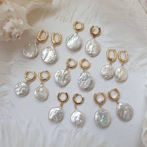 Baroque pearl huggie earrings, gifts for her, Pearl hoop earrings, Christmas gift for her