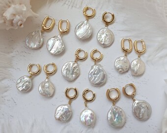 Baroque pearl huggie earrings, gifts for her, Pearl hoop earrings, Christmas gift for her