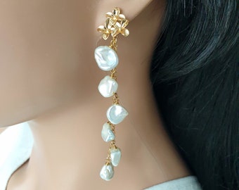 Baroque Earrings, Real Pearl Earrings, Long Bridal Earrings, Bridesmaid Jewelry