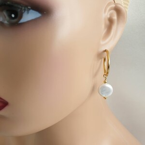 Coin pearl earrings, Baroque pearl jewelry, Link chain earrings, Real pearl earrings image 5