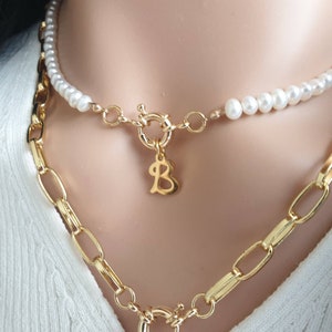 Pearl Initial Necklace for Women, Personalized Gold Letter Pearl Necklace Charm, Custom Initial Pearl Necklace, Christmas Gift for Her