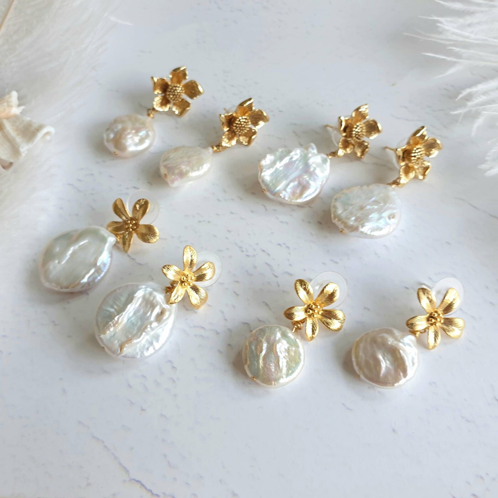 Earrings - Pearl Flower Drop main image 1