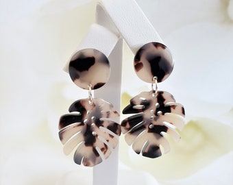 Monstera earrings, Tortoise earrings, resin earrings, acrylic earrings