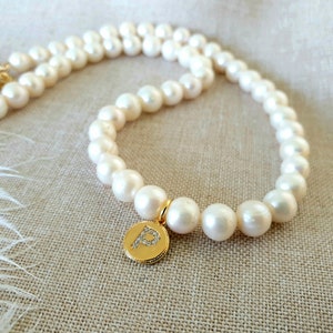 Pearl initial necklace for women, Freshwater pearl necklace with initial pendant, real pearl necklace with initial charm, gift for her