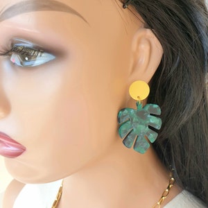 Monstera leaf earrings, resin stud earrings, monstera jewelry,acrylic monstera earrings, plant earrings, acetate earrings image 9